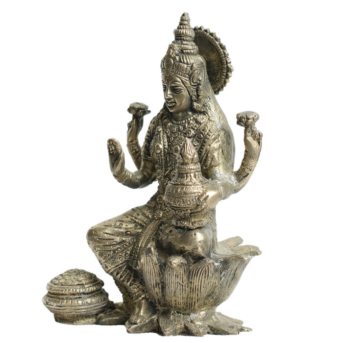 Goddess Lakshmi Seated On Lotus, Brass Statue of goddess lakshmi, Brass Goddess Lakshmi Sitting On Lotus