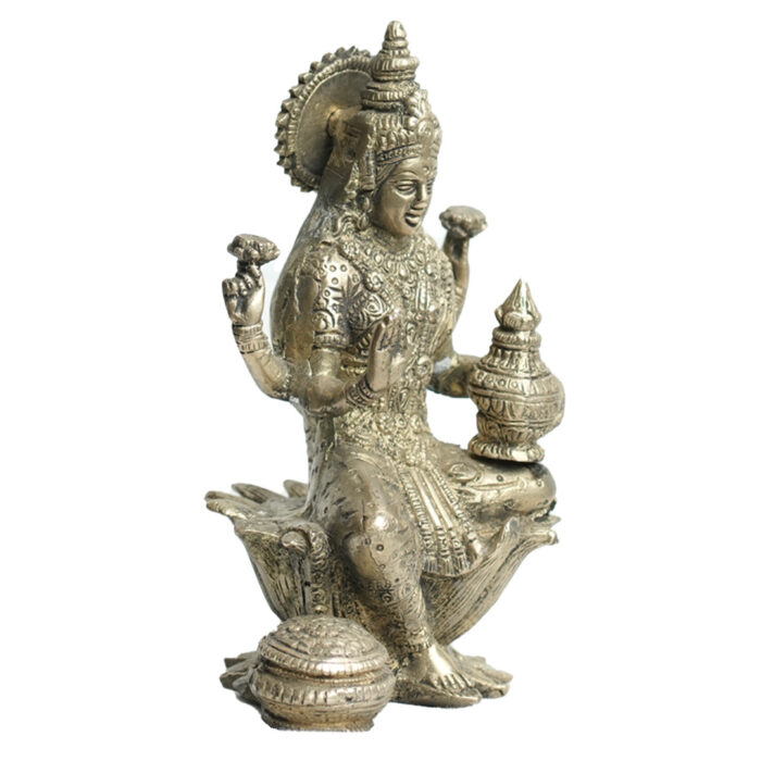 Goddess Lakshmi Seated On Lotus, Brass Statue of goddess lakshmi, Brass Goddess Lakshmi Sitting On Lotus